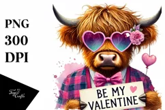 Colorful Highland Calf with Heart Shaped Sunglasses PNG Product Image 1