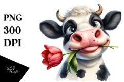 Bored Goofy Tulip Cow Sublimation Clipart Product Image 1