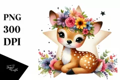 Colorful Deer with Flower Crown PNG Product Image 1