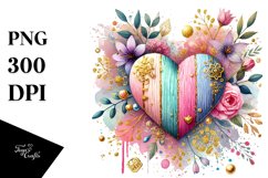 Colorful Heart of Wood on Splashy Background PNG Product Image 1