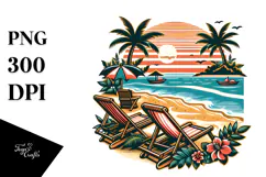 Vintage Tropical Island Beach Chairs PNG Product Image 1