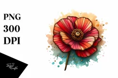 Colorful Stained Poppy | Watercolor Clipart Product Image 1