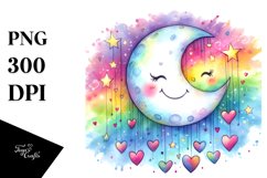 Simple Smiling Moon with Hearts, PNG Product Image 1