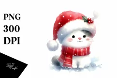 Cute Cat with Santa Hat, Summer PNG Product Image 3
