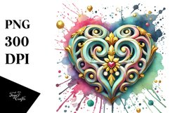 Colorful Heart of Wood on Splashy Background PNG Product Image 1