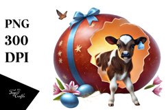 Exciting Baby Cow Emerging from Big Easter Egg PNG Product Image 1