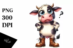 Watercolor Cow with Big Eyes and Boots Product Image 1