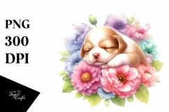 Colorful Cute Puppy Sleeping in Flower Product Image 1