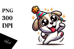 Silly Cartoon Puppy with Party Hat PNG Product Image 1