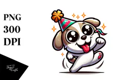 Silly Cartoon Puppy with Party Hat PNG Product Image 1