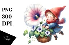 Floating Gnome with Morning Glory PNG Product Image 1