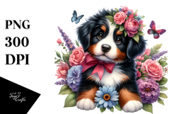 Baby Bernese Mountain Dog Flower Bouquet Clipart Product Image 1