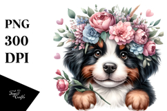 Baby Bernese Mountain Dog Flower Bouquet Clipart Product Image 1