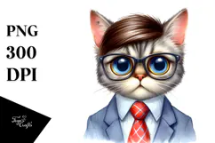 Watercolor Cat with Tie PNG Product Image 1