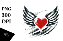 Colorful Paintbrush Heart with Wings PNG Product Image 1