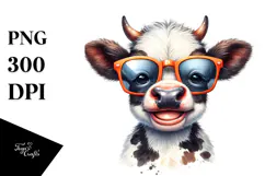 Funny Baby Cow Sunglasses PNG Product Image 1