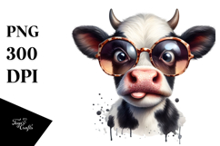 Funny Baby Cow with Sunglasses PNG Product Image 1
