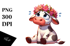 Silly Cartoon Cow with Flower Crown, PNG Product Image 1