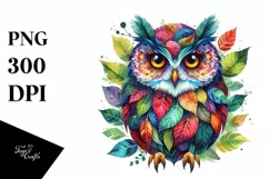 Abstract Vibrant Owl with Leaf Body PNG Product Image 1