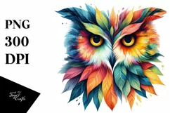 Abstract Vibrant Owl with Leaf Body PNG Product Image 3
