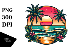Retro Tropical Beach Sunset PNG Product Image 1