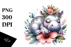 Resting Baby Hippo Watercolor PNG Product Image 1