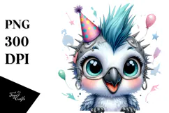 Energetic Baby Parrot with Party Hat, PNG Product Image 1