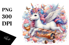 Baby Unicorn with Biplane PNG Product Image 1