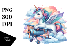 colorful Baby Unicorn in Biplane Product Image 1
