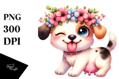 Silly Puppy with Flower Crown, PNG Product Image 1