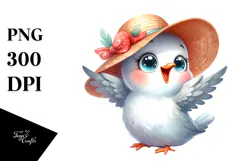 Watercolor Funny Dove with Sun Hat Clipart Product Image 1