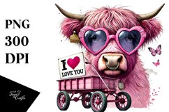 Pink Highland Cow with Sunglasses PNG Product Image 1