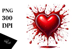 Red Glossy Heart Painting, White Background Product Image 1