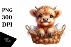 Smiling Eyes Egg Basket Baby Highland Cow | Clipart Product Image 3