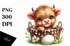 Smiling Eyes Egg Basket Baby Highland Cow | Clipart Product Image 3