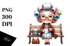 Watercolor Old Lady on Bench Product Image 1