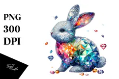 Colorful Diamond Bunny on Splashy Background PNG Product Image 1