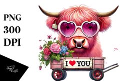 Pink Highland Cow with Sunglasses, Transparent PNG Product Image 1