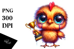 Cute Baby Chicken with Trophy PNG Product Image 1