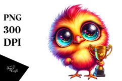 Cute Baby Chicken with Trophy, High-Res PNG Product Image 1