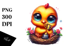 Adorable Baby Chicken with Trophy PNG Product Image 1