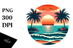 Retro Tropical Beach Sunset, Clipart, PNG Product Image 1