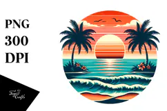 Retro Tropical Beach Sunset, Clipart, PNG Product Image 1