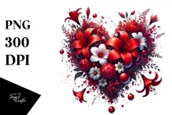 Red Spring Flowers Heart, Digital Painting PNG Product Image 1