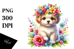 Colorful Puppy Flower Crown Clipart Product Image 1