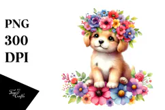 Colorful Puppy Flower Crown Clipart Product Image 1