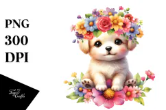 Colorful Puppy Flower Crown Clipart Product Image 1