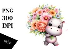Happy Hippo Flower Bouquet Clipart Product Image 1