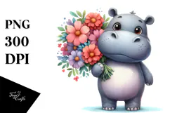Happy Hippo Flower Bouquet Clipart Product Image 1