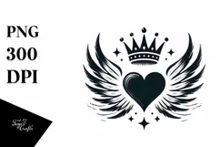 Simple Heart with Wings and Crown, PNG Product Image 1